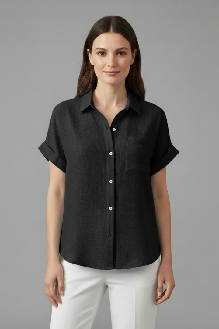 Yvette — Collared Short-Sleeve Blouse