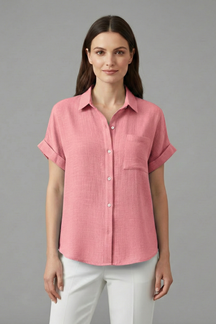 Yvette — Collared Short-Sleeve Blouse