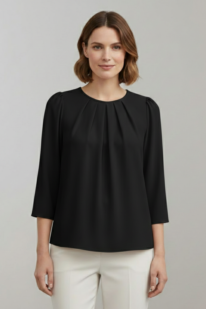 Brenna — Pleated-Front Blouse