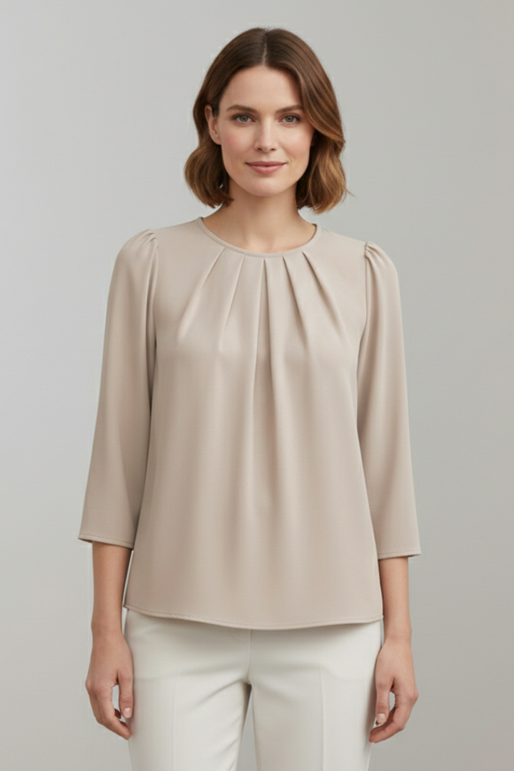 Brenna — Pleated-Front Blouse