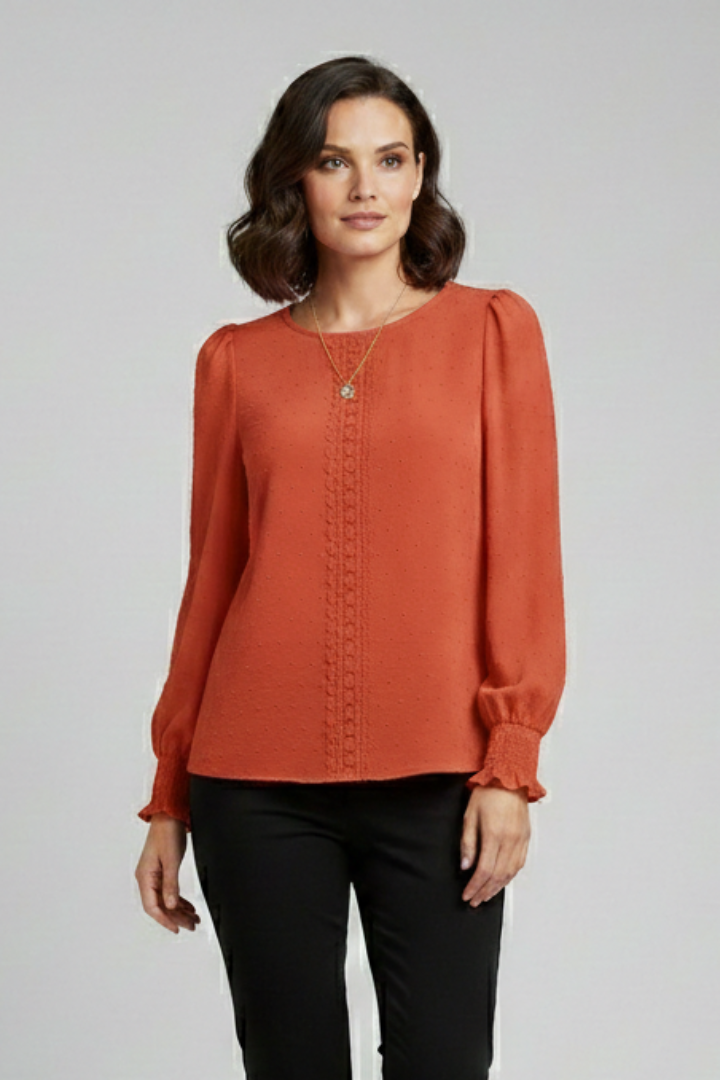 Aurelie — Embroidered Round-Neck Blouse