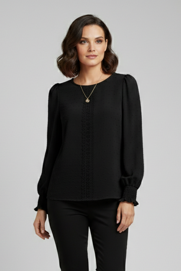 Aurelie — Embroidered Round-Neck Blouse