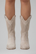 Women's Perforated Cowboy Boots with Low Block Heel