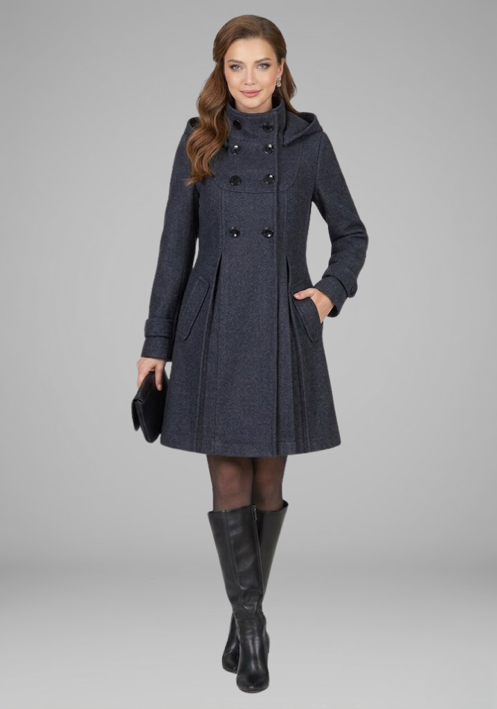 Rosamund — Hooded A-Line Button Coat