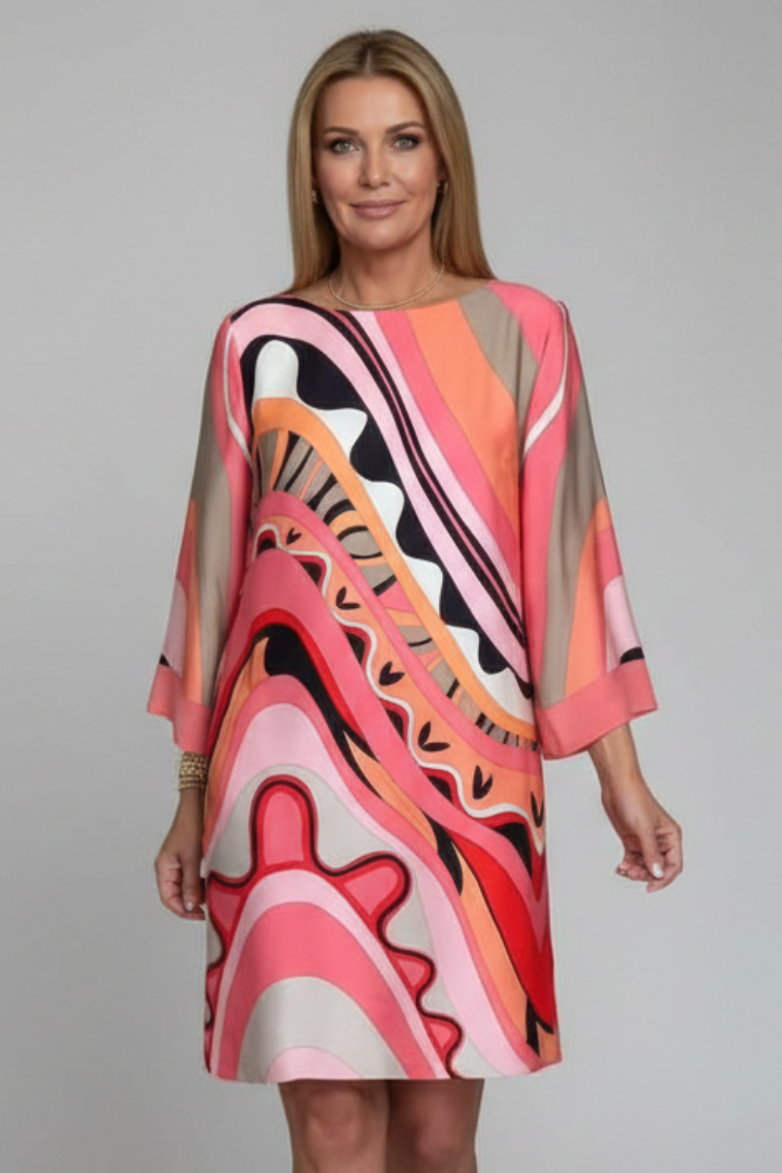 Anneliese — Abstract-Print Long-Sleeve Dress