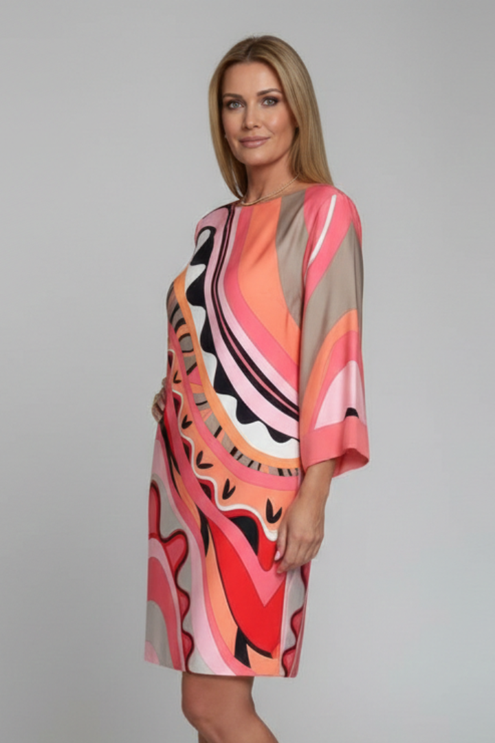 Anneliese — Abstract-Print Long-Sleeve Dress