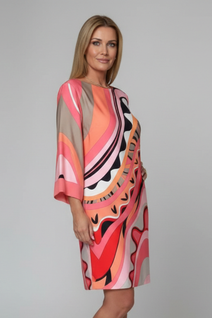 Anneliese — Abstract-Print Long-Sleeve Dress
