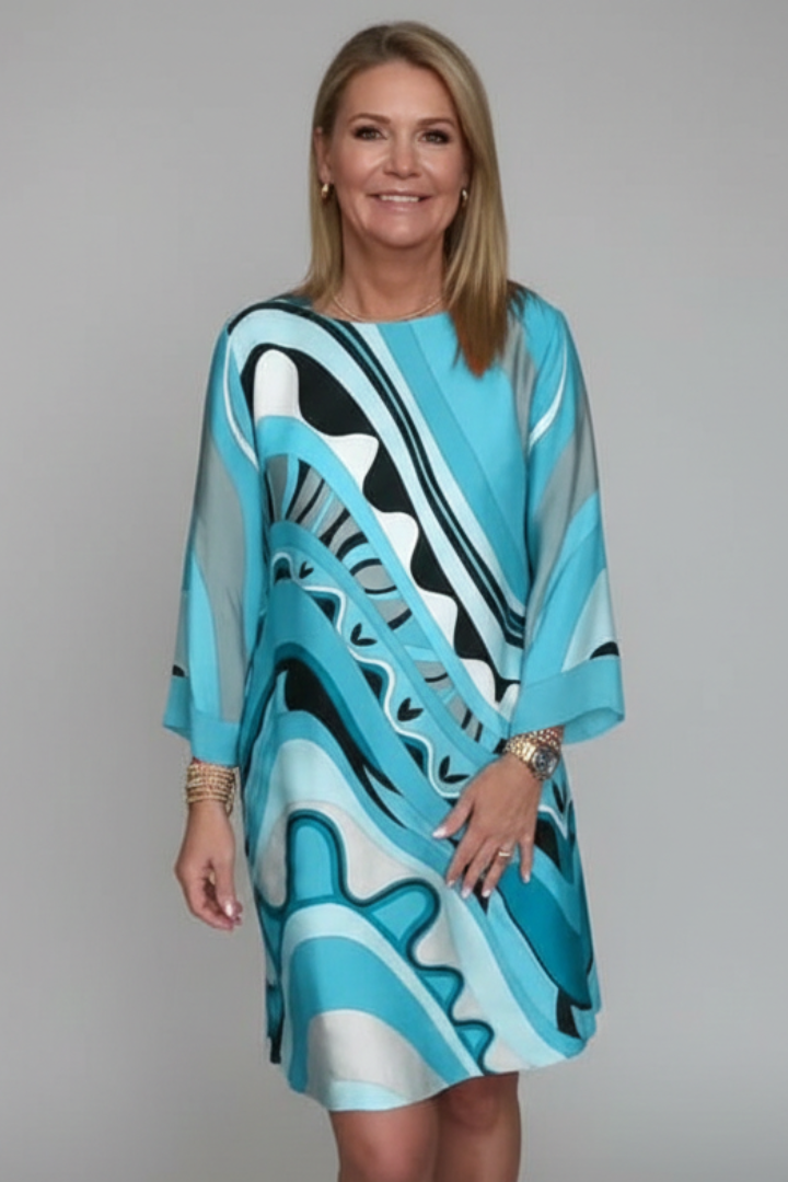 Anneliese — Abstract-Print Long-Sleeve Dress