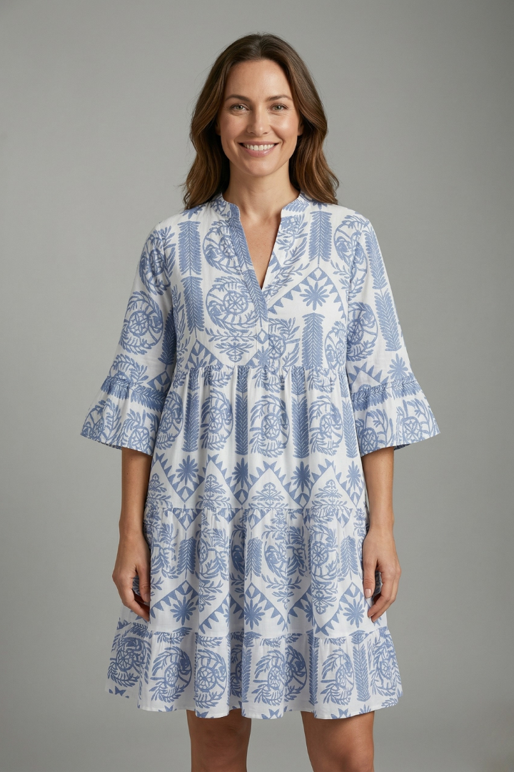 Perdita — Round-Neck Three-Quarter-Sleeve Dress