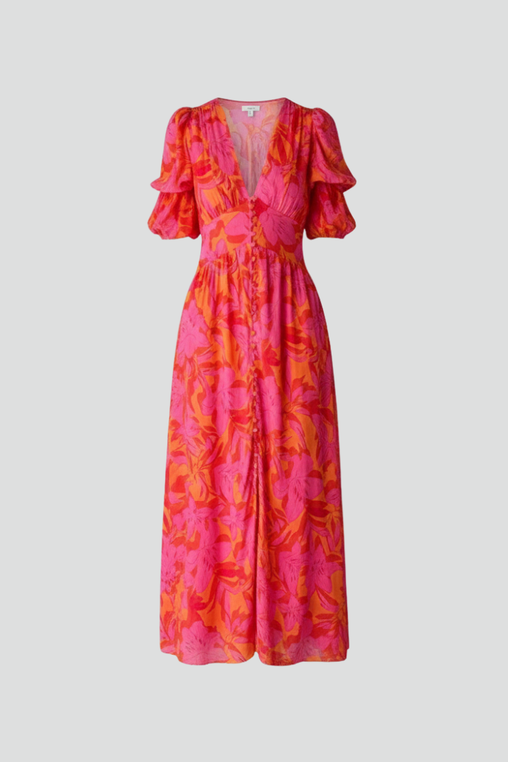 Delphinia — Puff-Sleeve V-Neck Dress