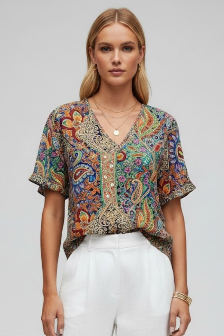 Linden — Floral V-Neck Blouse