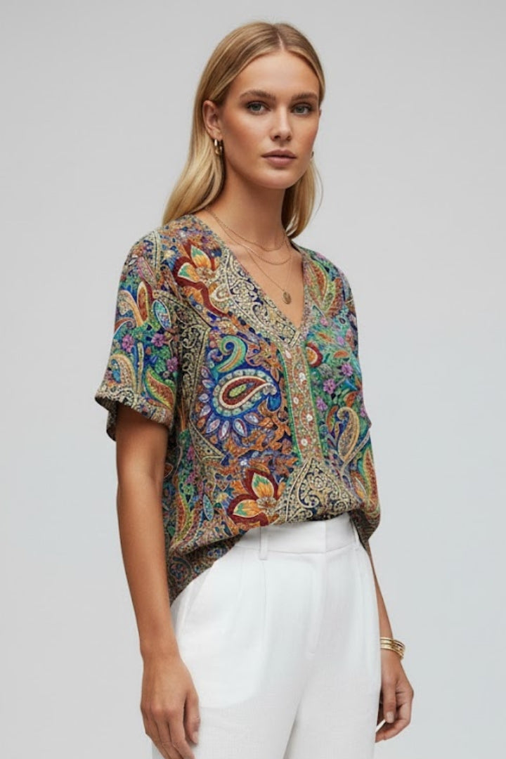 Linden — Floral V-Neck Blouse