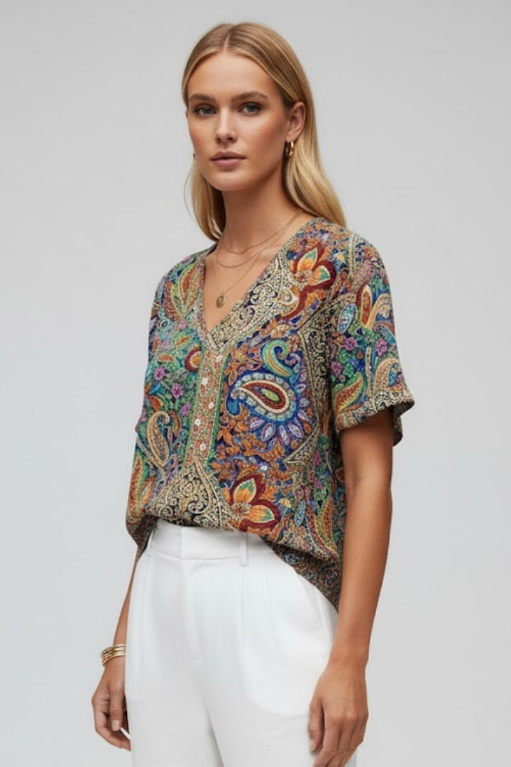 Linden — Floral V-Neck Blouse