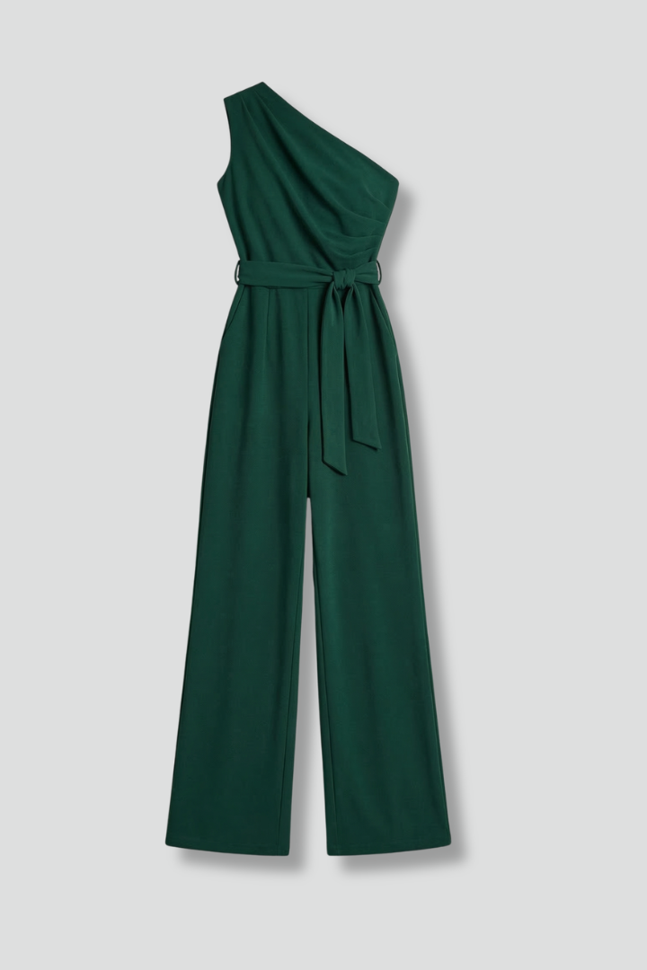 Euphemia — Asymmetric-Neck Belted Jumpsuit