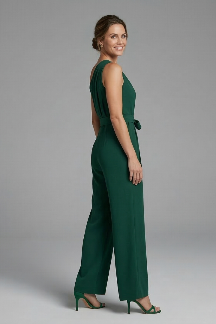 Euphemia — Asymmetric-Neck Belted Jumpsuit