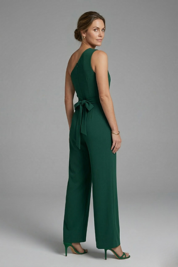 Euphemia — Asymmetric-Neck Belted Jumpsuit