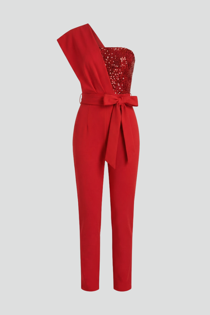 Ursula — One-Shoulder Tied-Waist Jumpsuit