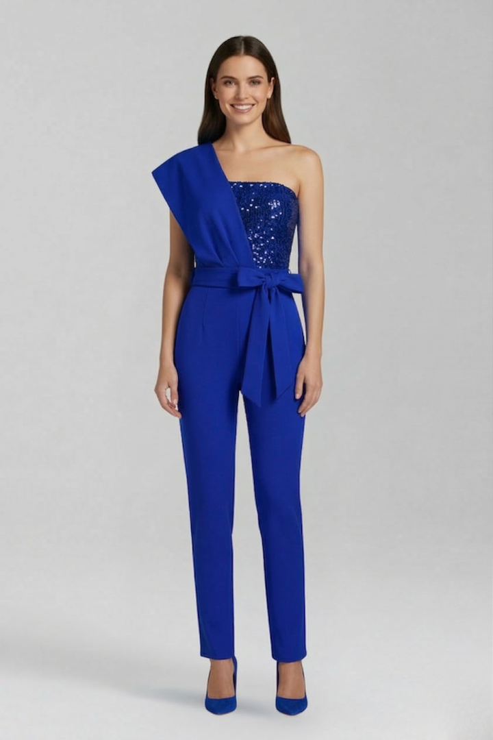Ursula — One-Shoulder Tied-Waist Jumpsuit