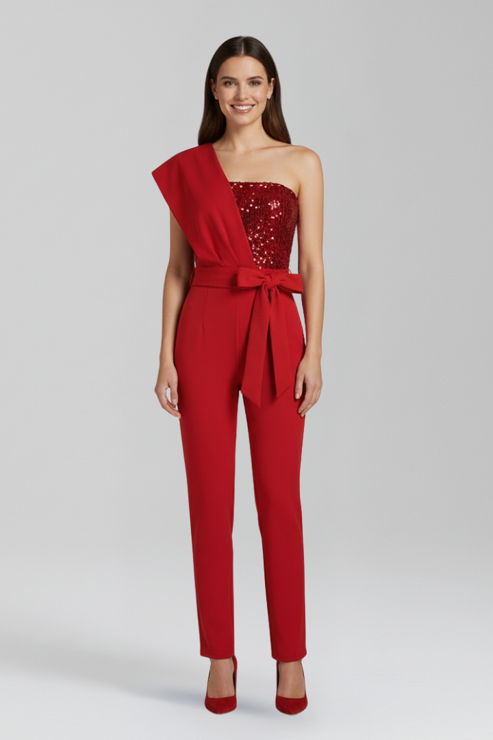 Ursula — One-Shoulder Tied-Waist Jumpsuit