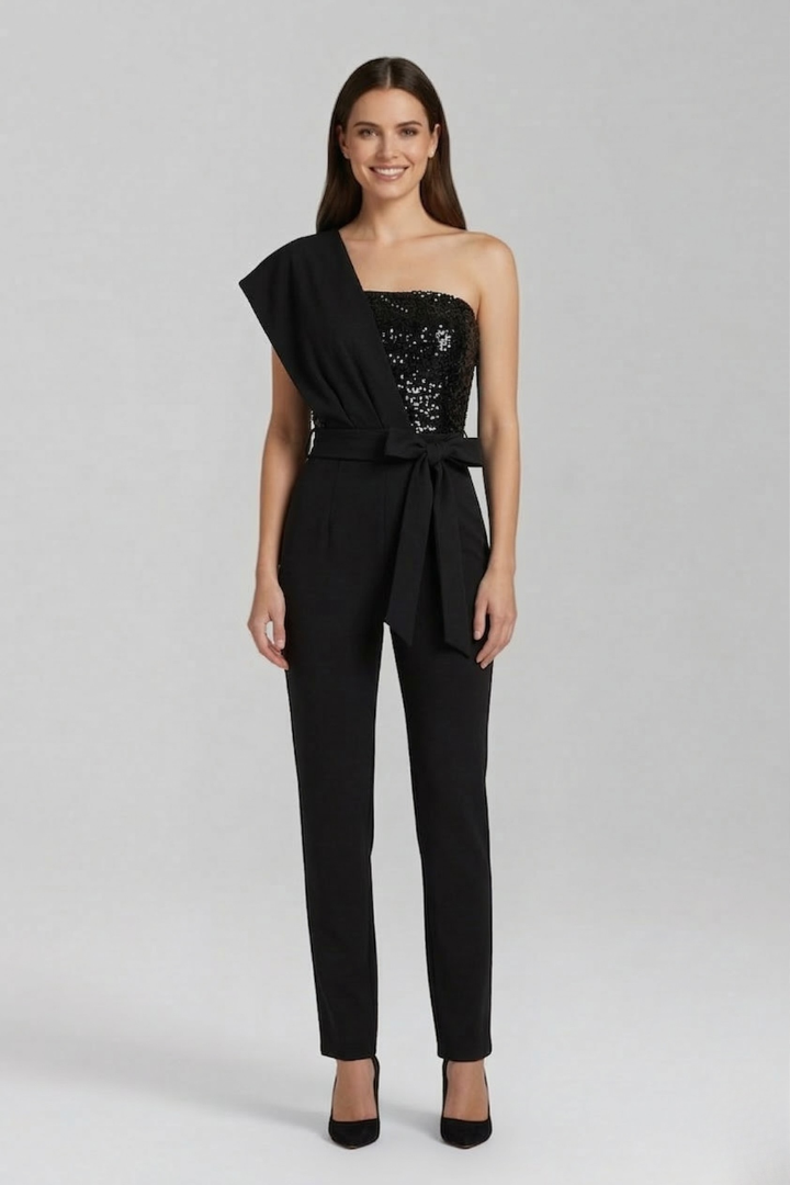 Ursula — One-Shoulder Tied-Waist Jumpsuit