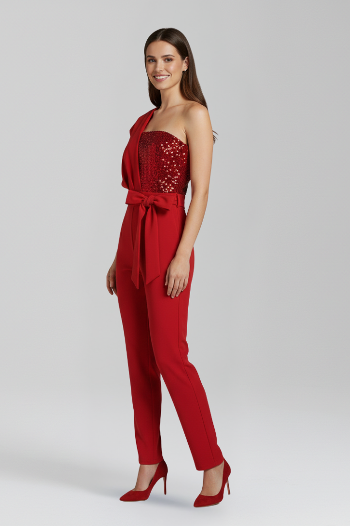 Ursula — One-Shoulder Tied-Waist Jumpsuit