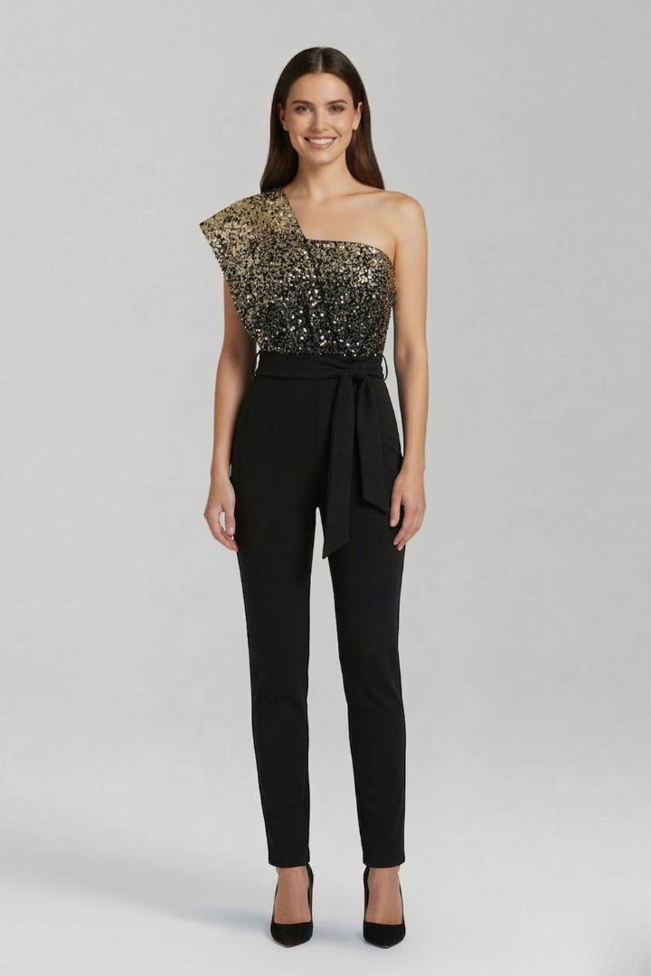 Ursula — One-Shoulder Tied-Waist Jumpsuit