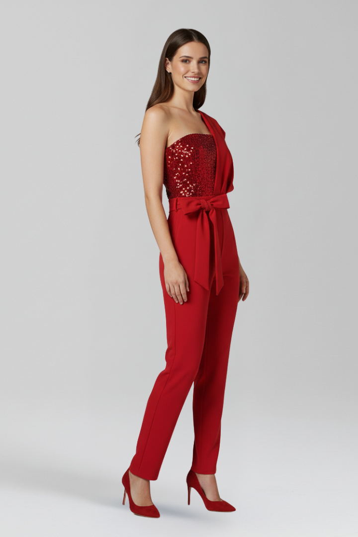 Ursula — One-Shoulder Tied-Waist Jumpsuit