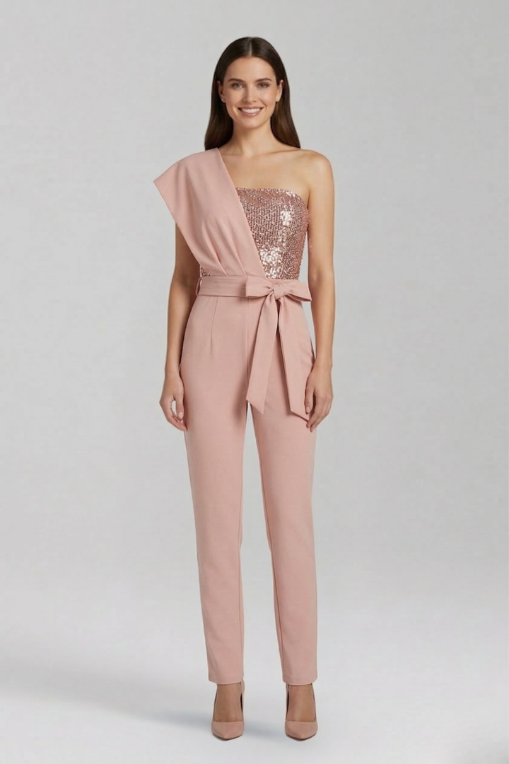 Ursula — One-Shoulder Tied-Waist Jumpsuit