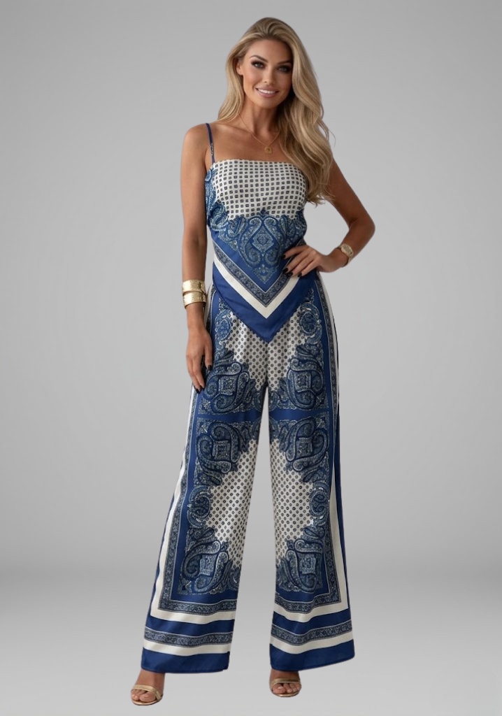 Hortense — Printed V-Neck Wide-Leg Jumpsuit