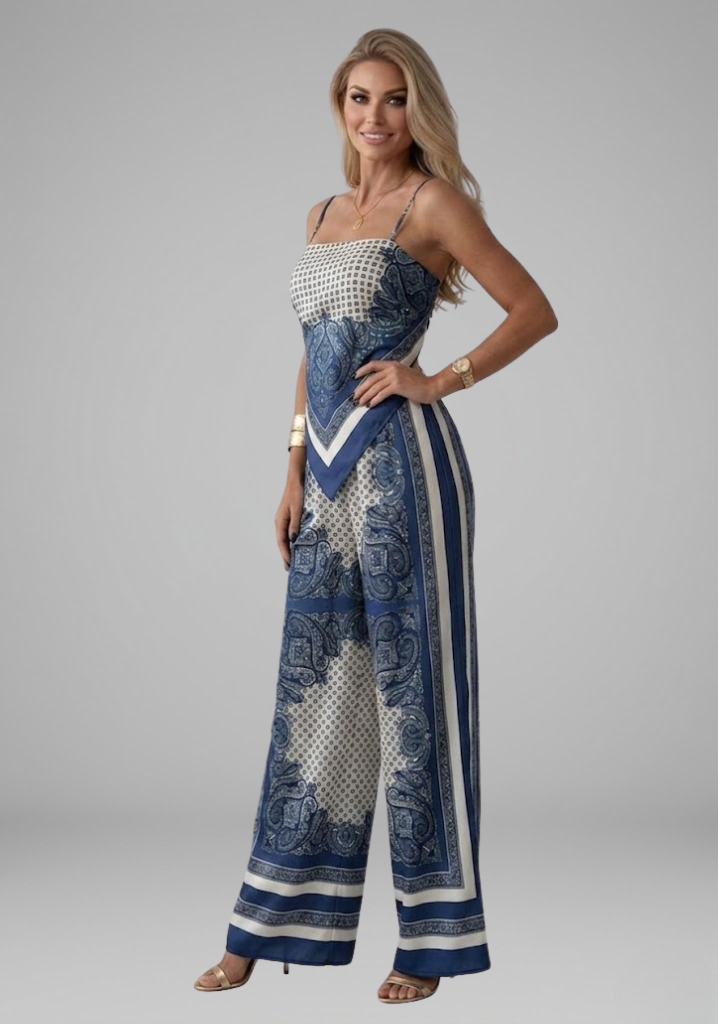 Hortense — Printed V-Neck Wide-Leg Jumpsuit