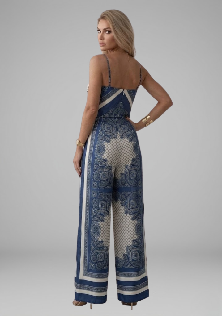 Hortense — Printed V-Neck Wide-Leg Jumpsuit