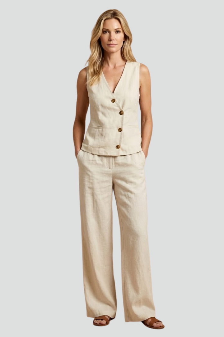 Florentine — Wrap-Neck Button-Front Jumpsuit