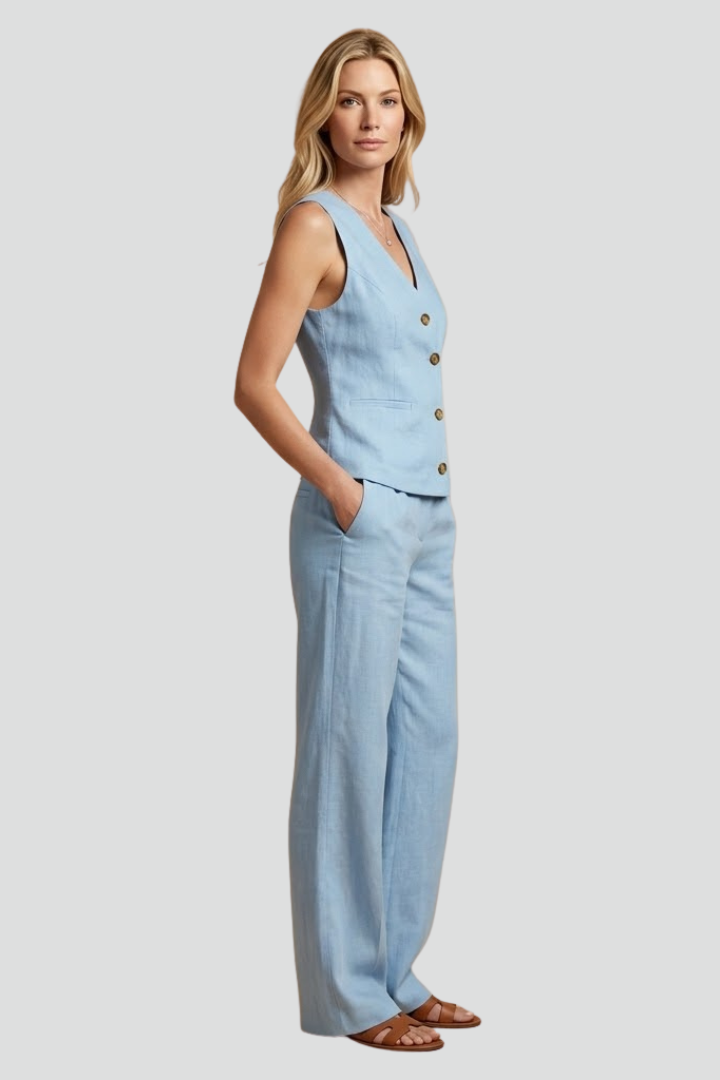 Florentine — Wrap-Neck Button-Front Jumpsuit