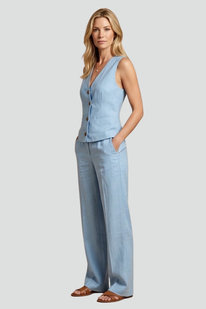 Florentine — Wrap-Neck Button-Front Jumpsuit
