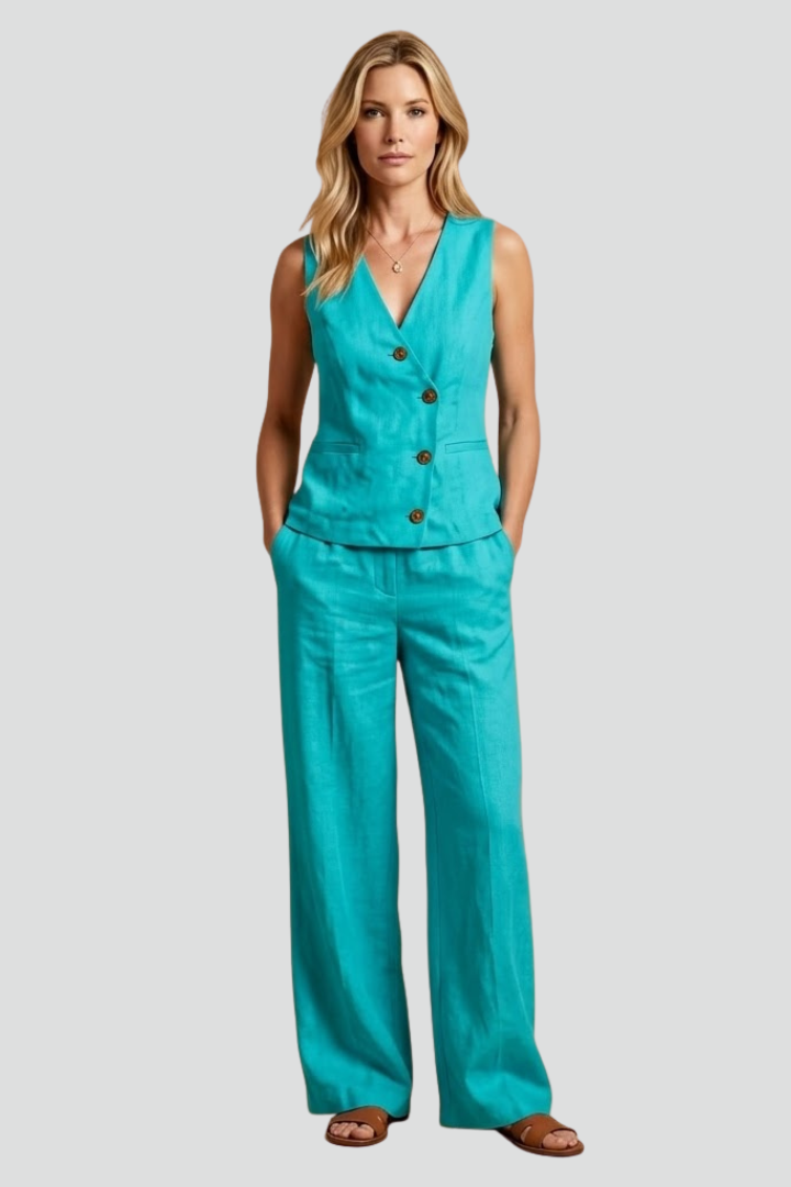 Florentine — Wrap-Neck Button-Front Jumpsuit