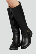 Women's Leather Riding Boots with Buckle Detail