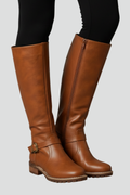 Women's Leather Riding Boots with Buckle Detail