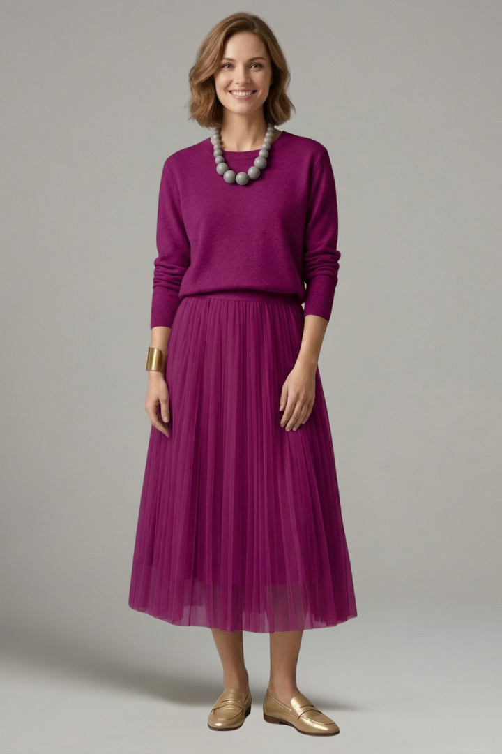 Yolande — Layered Pleated Midi Dress