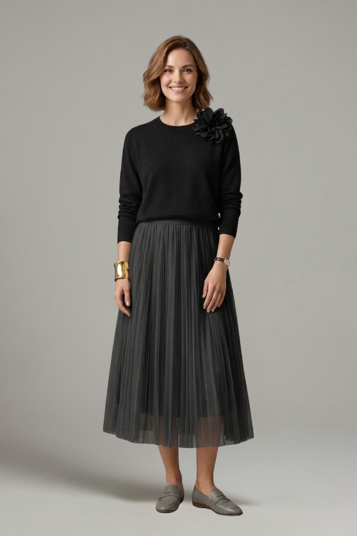 Yolande — Layered Pleated Midi Dress