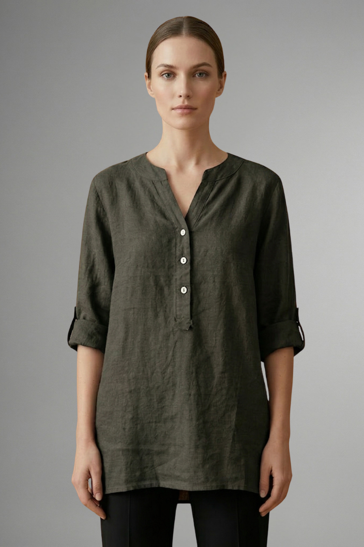 Jessa — Linen Roll-Sleeve Blouse