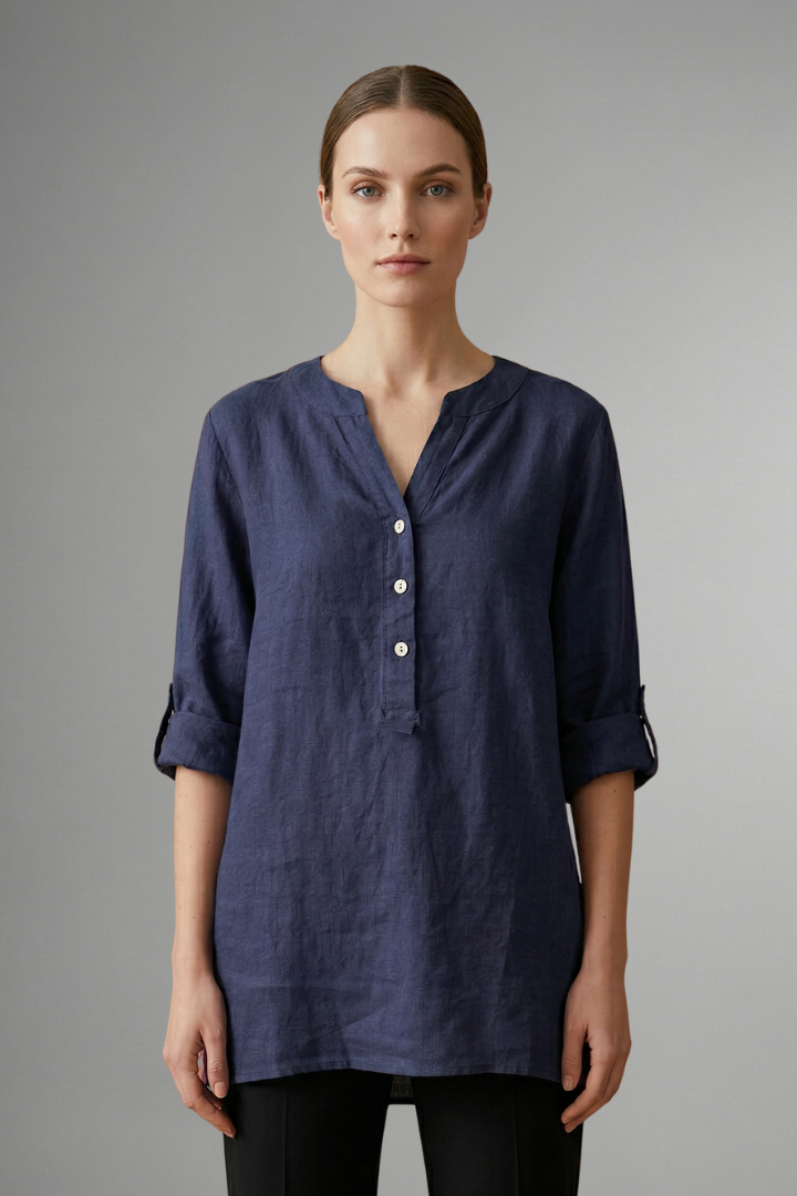 Jessa — Linen Roll-Sleeve Blouse