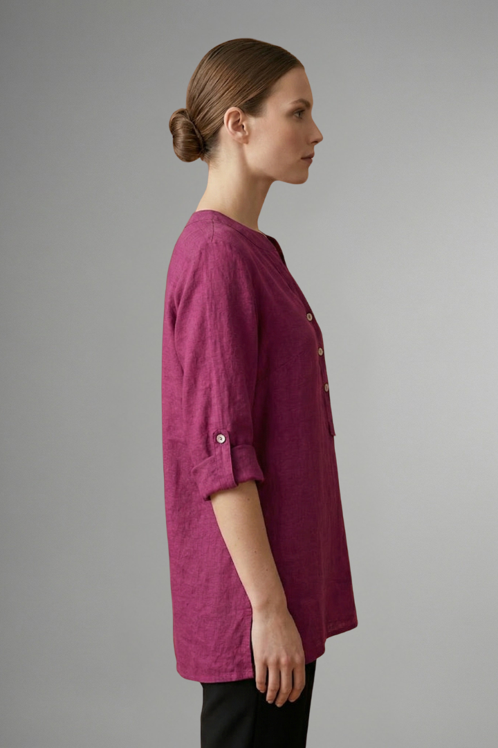 Jessa — Linen Roll-Sleeve Blouse