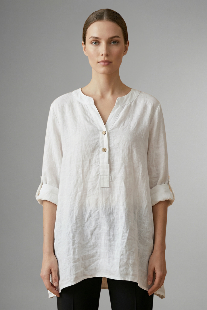 Jessa — Linen Roll-Sleeve Blouse