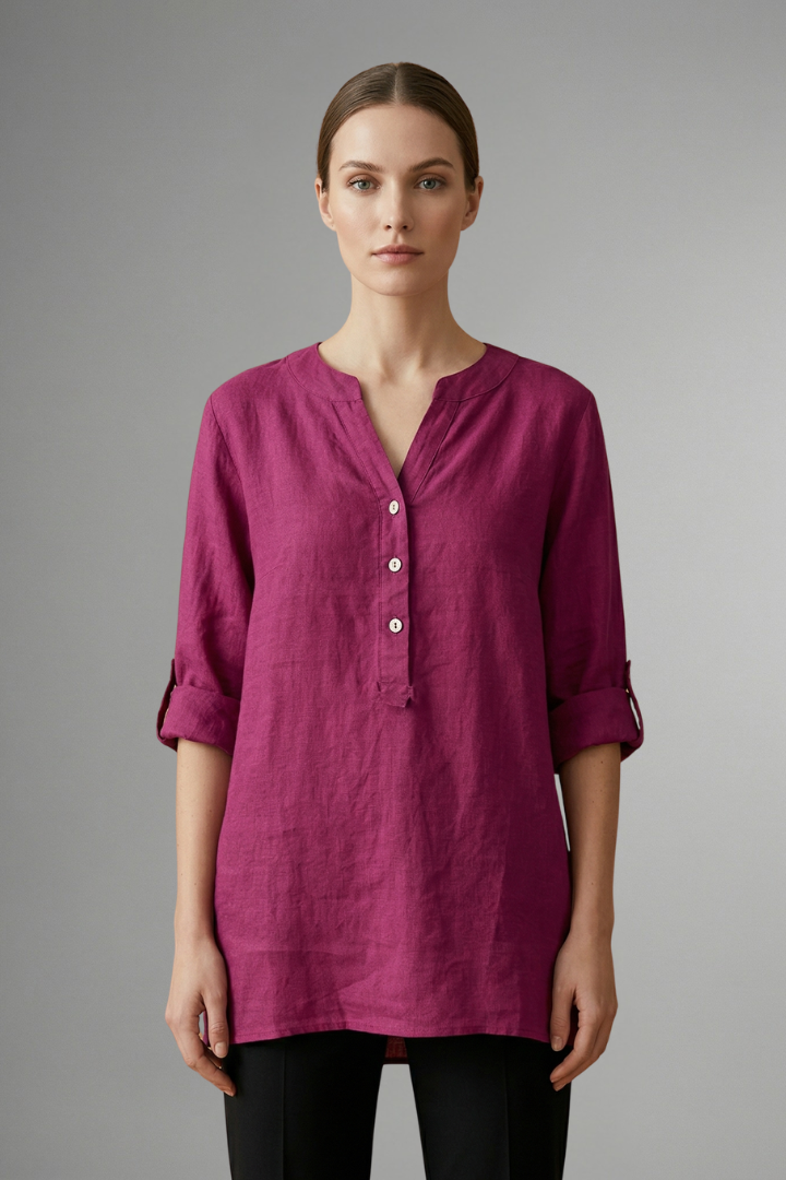 Jessa — Linen Roll-Sleeve Blouse