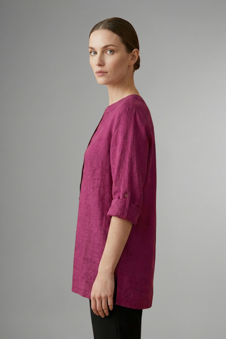 Jessa — Linen Roll-Sleeve Blouse