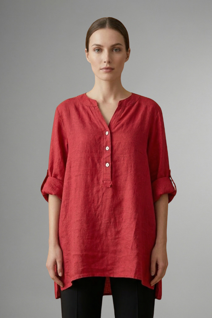 Jessa — Linen Roll-Sleeve Blouse