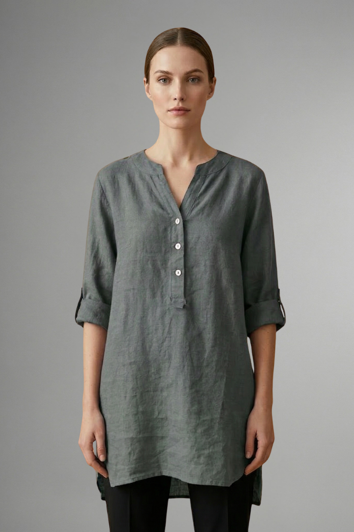 Jessa — Linen Roll-Sleeve Blouse
