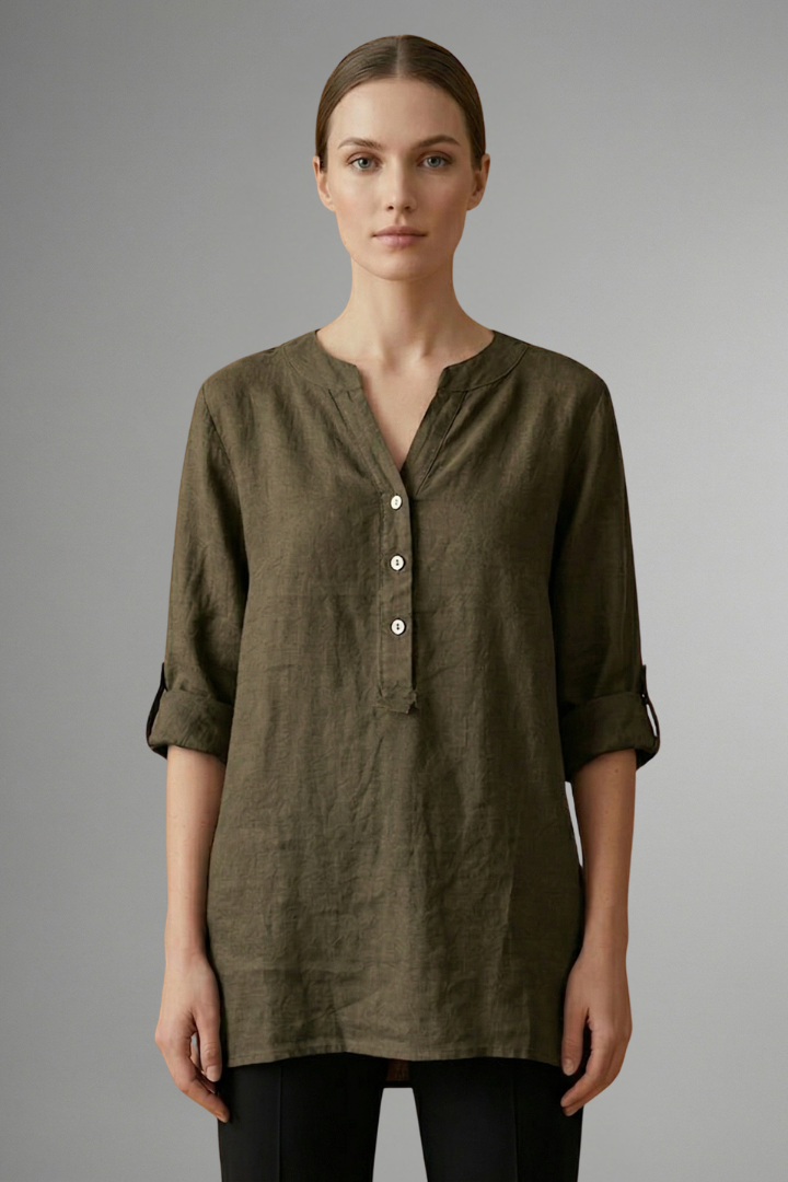 Jessa — Linen Roll-Sleeve Blouse