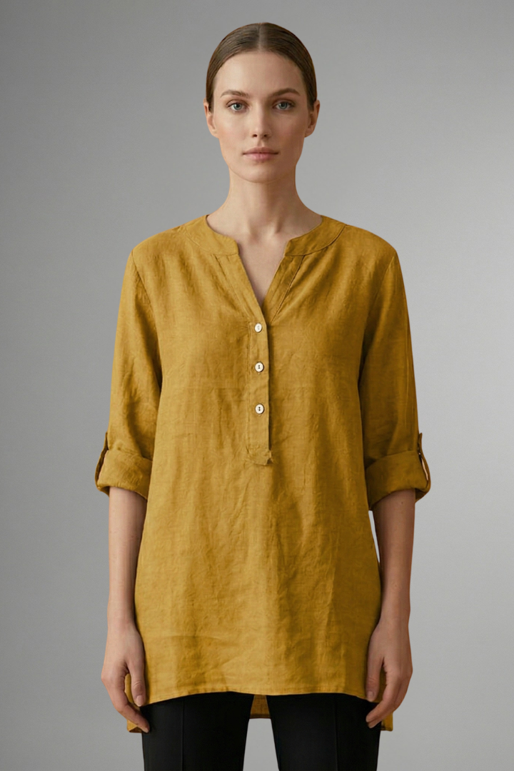 Jessa — Linen Roll-Sleeve Blouse