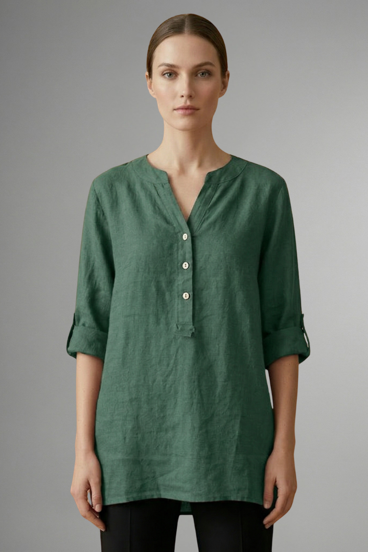 Jessa — Linen Roll-Sleeve Blouse